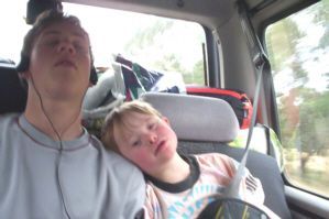 Jacob on a long country drive when aged 5 - Kids with Down Syndrome like going for drives just like other kids